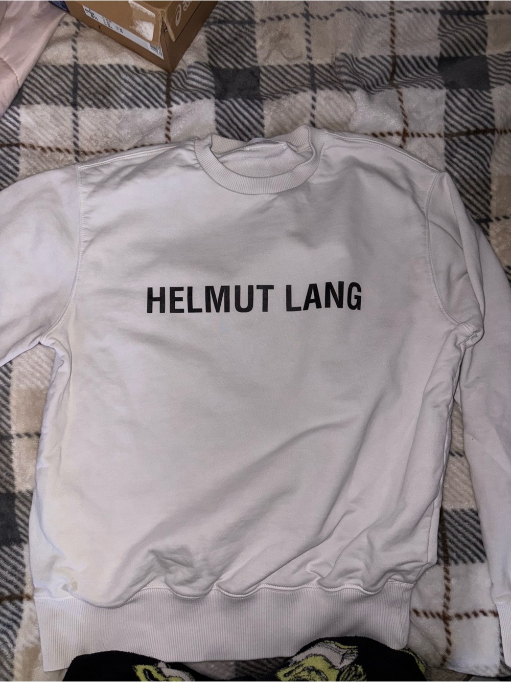 Helmut Lang Off-White Logo Ribbed Crewneck Sweatshirt